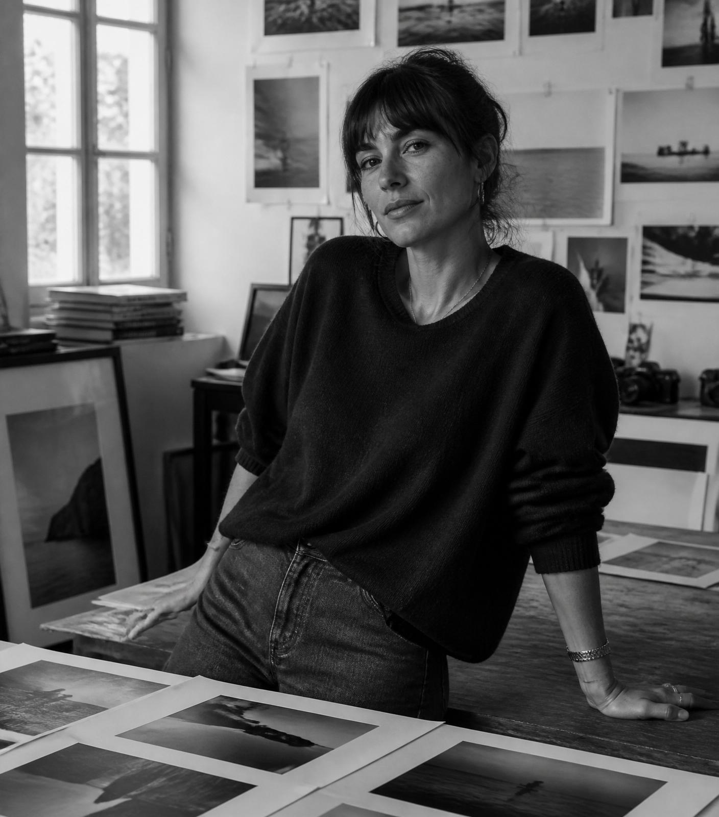 Ritratto di Martina Bizzotto nel suo studio con le stampe