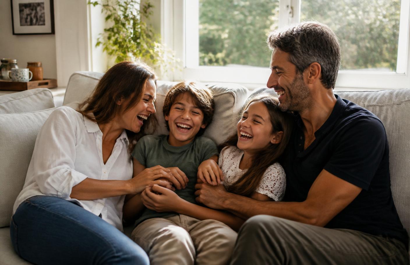 Famiglia italiana sul divano